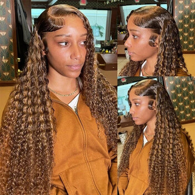 Deep Wave 13x4 13x6 Lace Frontal Wigs Ombre Highlight Brown Human Hair ｜QT Hair