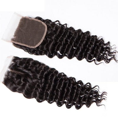 Deep Wave Virgin Human Hair 4*4 Swiss Lace Closure Pre Plucked with Baby Hair ｜QT Hair