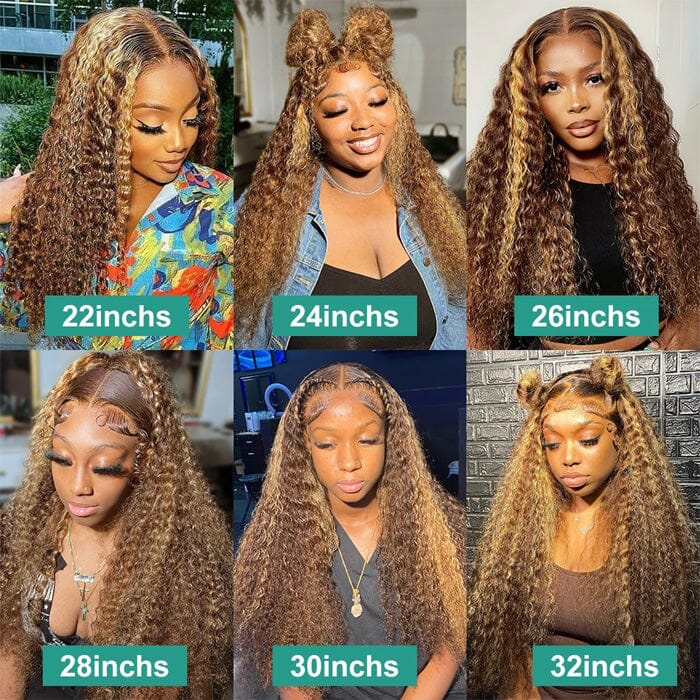 Jerry Curly Honey Blonde Brown Color Highlight Lace Frontal Wigs Human Hair ｜QT Hair