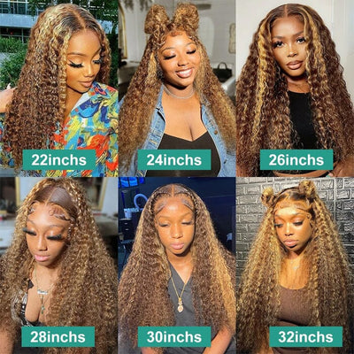 Jerry Curly Honey Blonde Brown Color Highlight Lace Frontal Wigs Human Hair ｜QT Hair