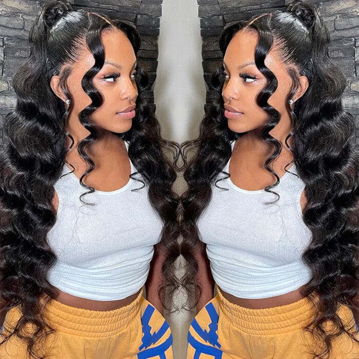 Loose Deep Wave 360 Lace Frontal Wigs Pre Plucked Invisi Strap Snug Fit Virgin Human Hair