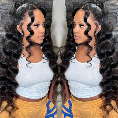 Loose Deep Wave 360 Lace Frontal Wigs Pre Plucked Invisi Strap Snug Fit Virgin Human Hair