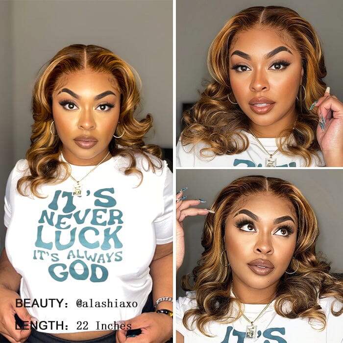 Ombre Highlight Body Wave 8x5 Pre Cut Lace Wig Glueless Pre Plucked Human Hair