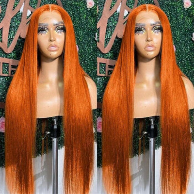 Orange Ginger Color Lace Closure Wigs Pre Plucked Straight Human Hair ｜QT Hair