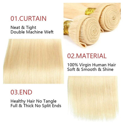 QT 613 Blond Straight Hair 3 Bundles with 4x4 Lace Closure Human Hair ｜QT Hair