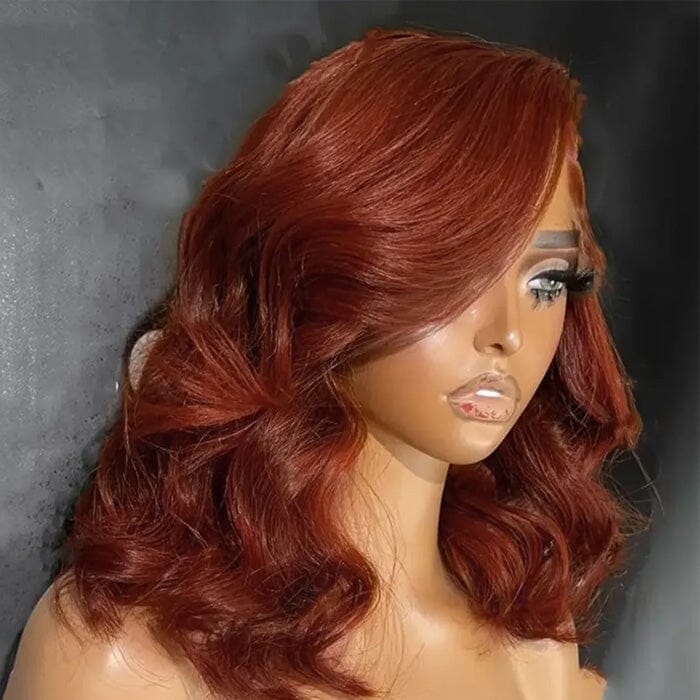 QT Auburn Brown Color Body Wave Lace Wigs Pre Plucked Short Bob Human Hair ｜QT Hair
