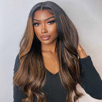 Perruques frontales en dentelle ondulée pré-épilées, cheveux humains, racines foncées, balayage, couleur 13x4 et 13x6 