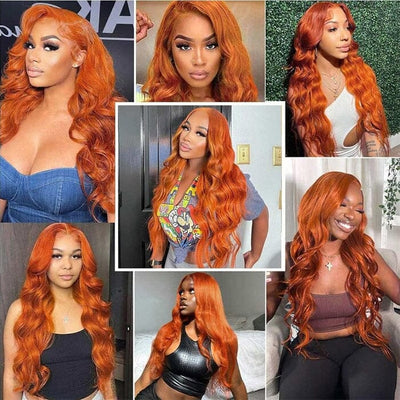 QT Body Wave Orange Ginger Color Transparent Lace Closure Wigs Human Hair ｜QT Hair