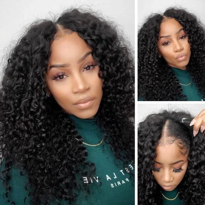 QT Clearance Sale Jerry Curly V Part Wig Human Hair No Leave Out Meet Real Scalp ｜QT Hair