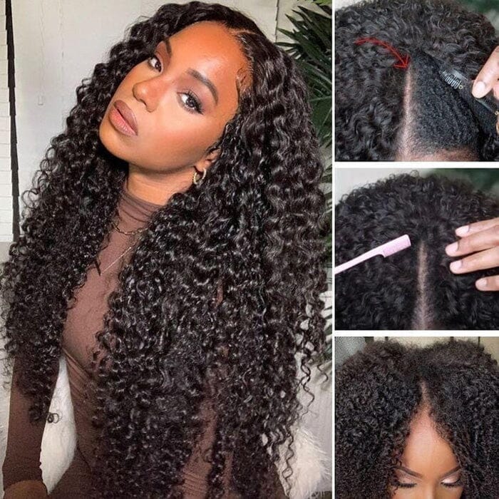 QT Clearance Sale Jerry Curly V Part Wig Human Hair No Leave Out Meet Real Scalp ｜QT Hair