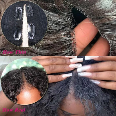 QT Clearance Sale Jerry Curly V Part Wig Human Hair No Leave Out Meet Real Scalp ｜QT Hair