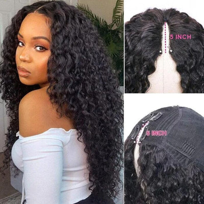 QT Clearance Sale Jerry Curly V Part Wig Human Hair No Leave Out Meet Real Scalp ｜QT Hair