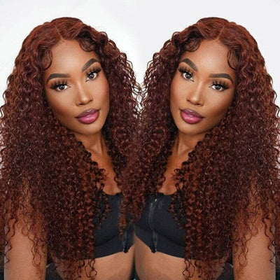 QT Hair 13x6 Lace Frontal Wig Jerry Curly Reddish Brown Color Human Hair ｜QT Hair