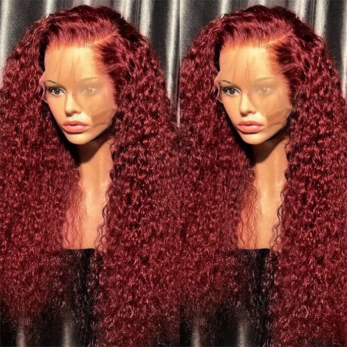 QT Hair 13x6 Lace Frontal Wigs Pre Pluecked Jerry Curly Color 99J Human Hair ｜QT Hair