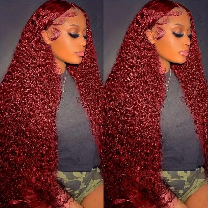 QT Hair 13x6 Lace Frontal Wigs Pre Pluecked Jerry Curly Color 99J Human Hair ｜QT Hair