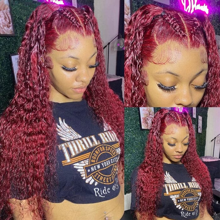 QT Hair 13x6 Lace Frontal Wigs Pre Pluecked Jerry Curly Color 99J Human Hair ｜QT Hair
