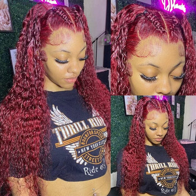 QT Hair 13x6 Lace Frontal Wigs Pre Pluecked Jerry Curly Color 99J Human Hair ｜QT Hair