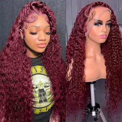 QT Hair 13x6 Lace Frontal Wigs Pre Pluecked Jerry Curly Color 99J Human Hair ｜QT Hair