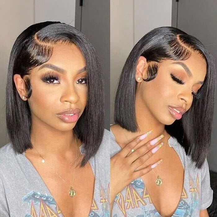 QT Hair 14A Short Bob Lace Wigs Raw Virgin Human Hair Silky Bone Straight ｜QT Hair