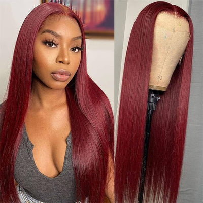 QT Hair 99J Color Lace Closure Wigs Pre Plucked Human Hair Silky Straight ｜QT Hair