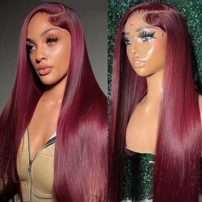 QT Hair 99J Color Lace Closure Wigs Pre Plucked Human Hair Silky Straight ｜QT Hair