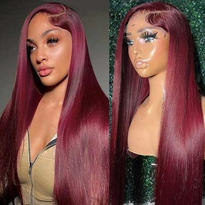 QT Hair 99J Color Lace Closure Wigs Pre Plucked Human Hair Silky Straight ｜QT Hair