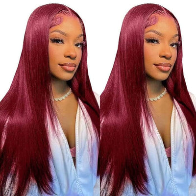 QT Hair 99J Color Lace Closure Wigs Pre Plucked Human Hair Silky Straight ｜QT Hair