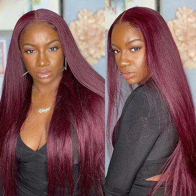 QT Hair 99J Color Lace Closure Wigs Pre Plucked Human Hair Silky Straight ｜QT Hair