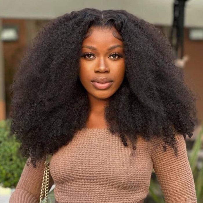 QT Hair Afro Kinky Curly 13x4 Transparent Lace Frontal Wig Virgin Human Hair ｜QT Hair