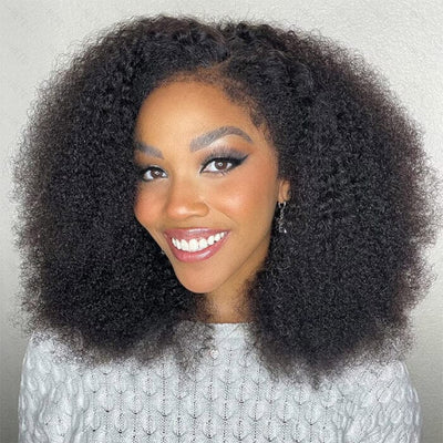 QT Hair Afro Kinky Curly 13x4 Transparent Lace Frontal Wig Virgin Human Hair ｜QT Hair
