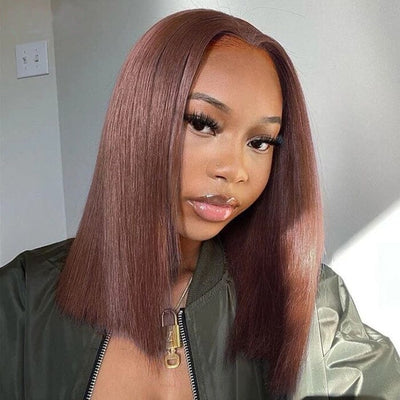 QT Hair Brown Color #4 Short Bob Lace Wigs Silky Straight Chocolate Human Hair ｜QT Hair