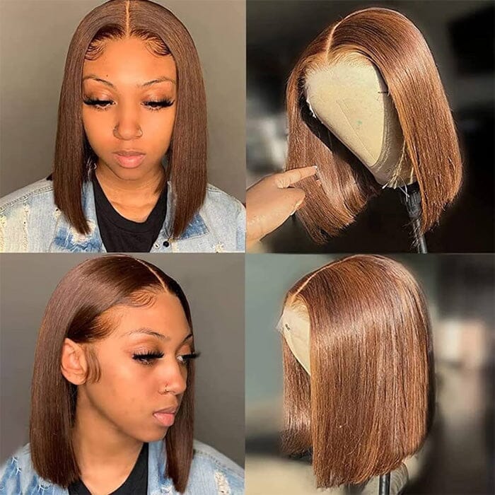 QT Hair Brown Color #4 Short Bob Lace Wigs Silky Straight Chocolate Human Hair ｜QT Hair