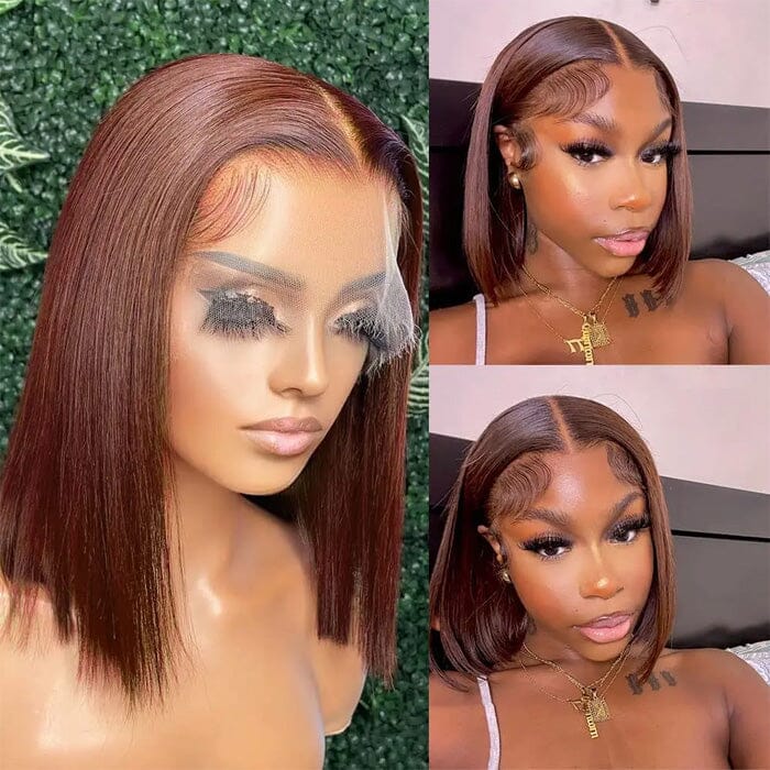 QT Hair Brown Color #4 Short Bob Lace Wigs Silky Straight Chocolate Human Hair ｜QT Hair