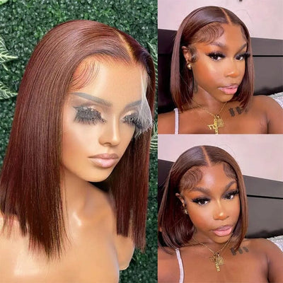 QT Hair Brown Color #4 Short Bob Lace Wigs Silky Straight Chocolate Human Hair ｜QT Hair