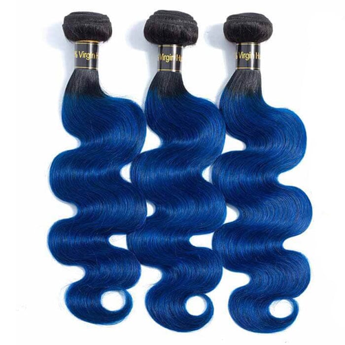 Buy Dark Roots Blue Color Human Hair Bundles Weave Get 1B/Blue Lace Closure Free