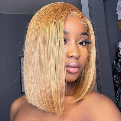 QT Hair Honey Blonde Color 27 Lace Closure Wig Short Bob Straight Human Hair ｜QT Hair