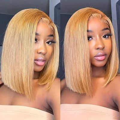 QT Hair Honey Blonde Color 27 Lace Closure Wig Short Bob Straight Human Hair ｜QT Hair