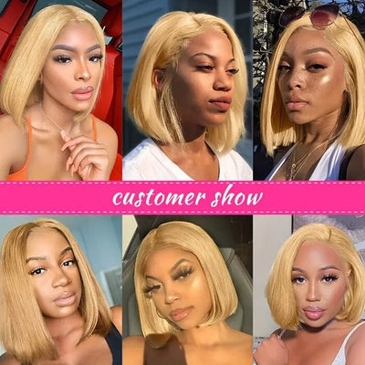 QT Hair Honey Blonde Color 27 Lace Closure Wig Short Bob Straight Human Hair ｜QT Hair