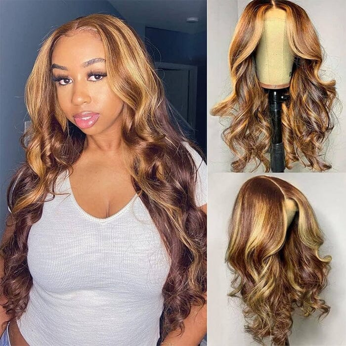 QT Highlight Lace Frontal Wig Ombre Honey Blonde Human Hair Pre Plucked Body Wave ｜QT Hair
