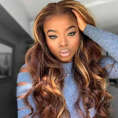 QT Highlight Lace Frontal Wig Ombre Honey Blonde Human Hair Pre Plucked Body Wave ｜QT Hair
