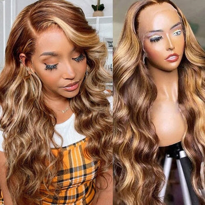QT Highlight Lace Frontal Wig Ombre Honey Blonde Human Hair Pre Plucked Body Wave ｜QT Hair