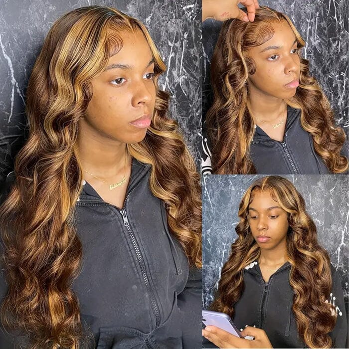 QT Highlight Lace Frontal Wig Ombre Honey Blonde Human Hair Pre Plucked Body Wave ｜QT Hair