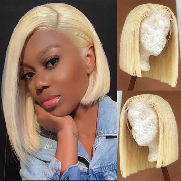 QT Hair Honey Blonde Highlight Short Bob Lace Frontal Wig Bone Straight 613 Human Hair ｜QT Hair