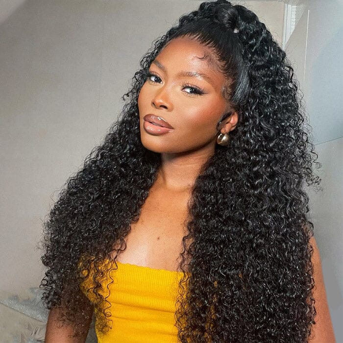 QT Jerry Curl 13x4 Transparent Lace Frontal Wig Pre Plucked Curly Human Hair ｜QT Hair