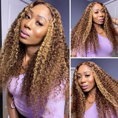 QT Jerry Curl Honey Blonde Highlight 4x4 5x5 Lace Closure Wigs Human Hair ｜QT Hair