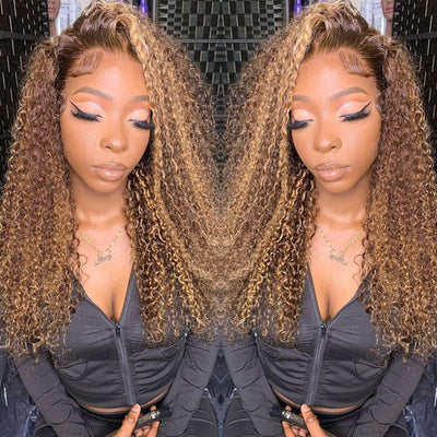 QT Jerry Curl Honey Blonde Highlight 4x4 5x5 Lace Closure Wigs Human Hair ｜QT Hair