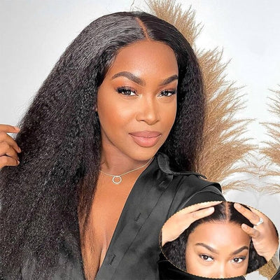 QT Kinky Straight 7x4.5 Pre Cut Glueless Wear Go Lace Wig Pre Plucked Human Hair ｜QT Hair