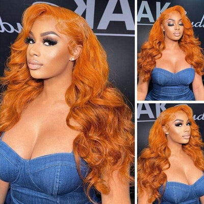 QT Lace Frontal Wigs Human Hair Body Wave Ginger Orange Color for Women ｜QT Hair