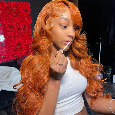 QT Lace Frontal Wigs Human Hair Body Wave Ginger Orange Color for Women ｜QT Hair