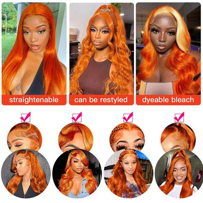 QT Lace Frontal Wigs Human Hair Body Wave Ginger Orange Color for Women ｜QT Hair